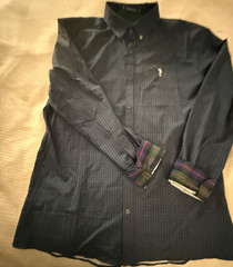 William Murray Golf Shirt Size Large Long Sleeve Button Up Vented Blue Flip Cuff