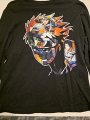 Men’s Black Naruto Anime Graphic T-Shirt Size M Crew Neck Long Sleeve