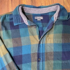 Eddie Bauer XL Men Green Blue Plaid Flannel Shirt Outdoor Rugged Cotton