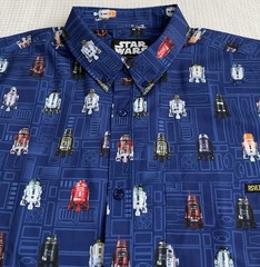 RSVLTS Star Wars “R2 Droids” Men’s Button Down Short Sleeve KUNUFLEX Shirt Size