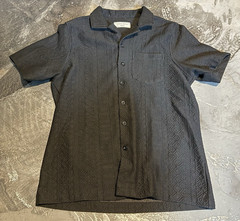 Maison Article Men’s M Black Geometric Short Sleeve Button-Up Point Collar Shirt