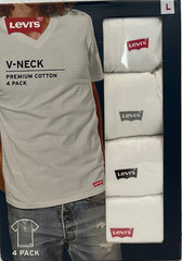 Levis 4 Pack Mens V-Neck Premium Cotton Logo T-Shirts Size: L White Tee