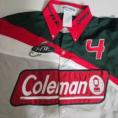 Vintage Coleman FLW Tour Fishing Jersey Shirt Mens Medium Green Red Button Up