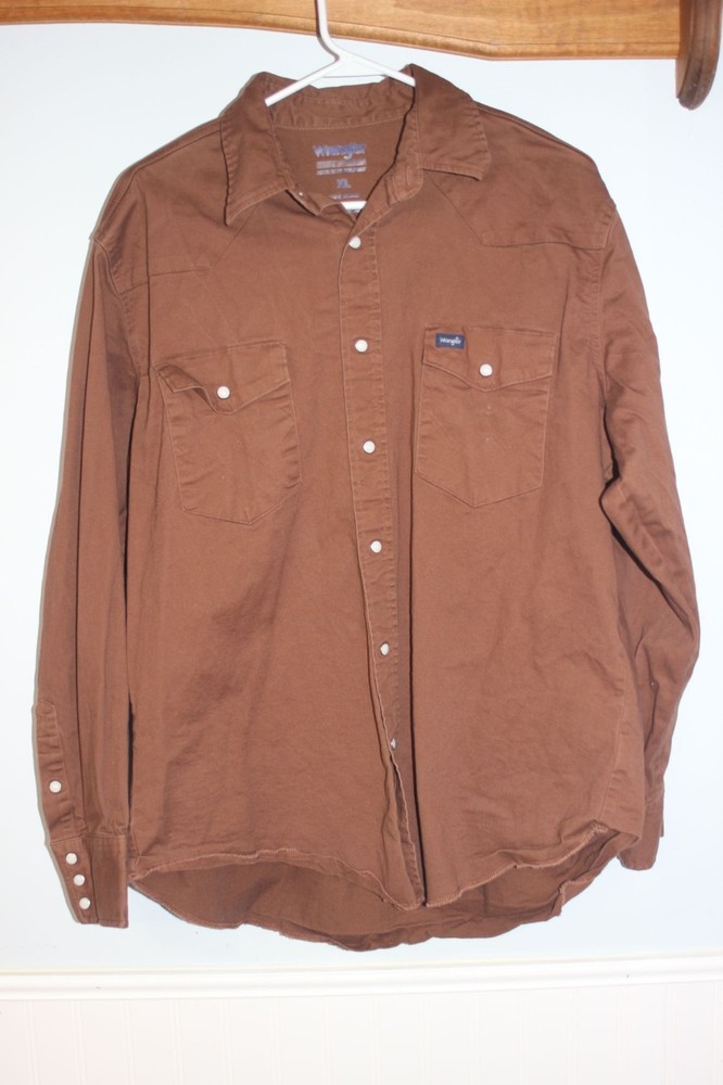 Wrangler pearl snap premium performance brown men’s XL shirt western cowboy