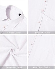 Men’s Linen Shirt Casual Long Sleeve Button Down Summer Beach Pocket