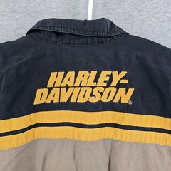 Harley Davidson Shirt Mens 3XL Black Brown Up Stripes Button Up Deep V Neck Bike