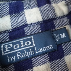 VTG Polo Ralph Lauren Shirt Mens M Blue Flannel Cat Eye Button Up Chin Strap 90s