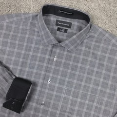 Paul Fredrick Shirt Mens 2XL 18.5 34 Gray Plaid Flip Cuff Dress Button Up NEW