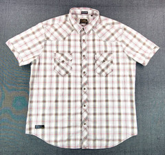 7 Diamonds Western Shirt Pearl Snap Short Sleeve Plaid Cowboy Casual Men XXL VGC