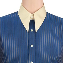 Spearpoint Dagger Collar Men Formal Shirt Navy Blue Stripes 30s Goodfellas Style