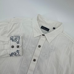 Vintage 7 Diamonds Button Down Shirt Mens XL White Embroidered Back Long Sleeve