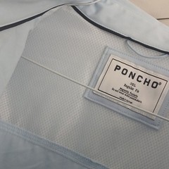 PONCHO Blue Solid Long Sleeve Point Collar Button-Up Pocket 3XL Regular Fit