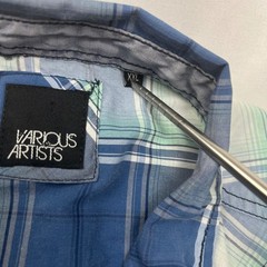Various Artists Western Snap Shirt XXL Blue Plaid Short Sleeve Pearl Snap