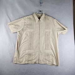 Genuine Haband Guayabera Original Cuban Bartender Shirt Mens XL Biege Full Zip