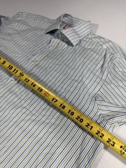 PINK Thomas Pink Short Sleeve Button Down Shirt Blue Green Striped Men’s 16.5