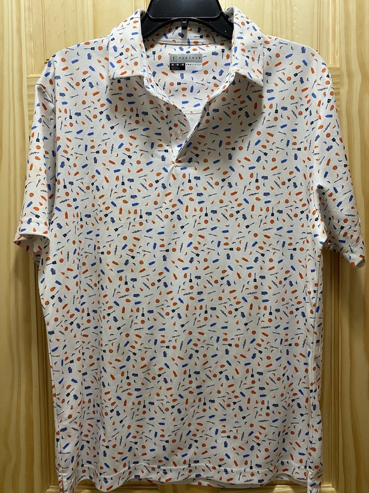 PGA Golf Polo Sz. M Pro Series Athletic Fit, BBQ/Cookout pattern Summer Vibes