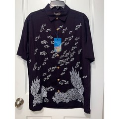 Caribbean Roundtree & Yorke Mens Large Purple Aquatic Depths Fish Shirt NWT