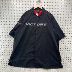 Vintage Victory Motorcycles Shirt Mens 3XL Black Y2K Embroidered Mechanic