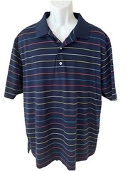Bobby Jones Men’s XL Polo Shirt Navy Blue Striped Red Green White Golfer Logo