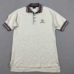 Vintage Mercedes Benz Polo Shirt Men Medium Beige Solid Short Sleeve Driving USA