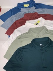 Jersey Polo Shirt All in Motion Wicking Stretch No Roll Collar 3 button Wicking