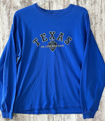 GILDAN Men’s XL “Texas – The Lone Star State” Blue Crew Neck Long Sleeve T-shirt