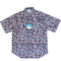 NWT Columbia PFG Men Super Tamiami Omni-Shade Blue Red Abstract Fish Shirt Large