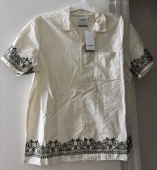 Goodfellow & Co Tan Mens Embroidered Short Sleeve Button Down Shirt Sz L NWT $25