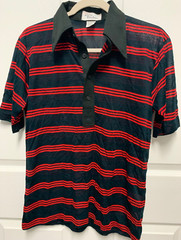 vtg Porter Polo shirt size M red & black Striped Lightweight Acrylic 70s sheer