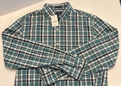 J.Crew Flex Washed Shirt LS Slim M Plaid Green Button-Down Pocket Preppy Office