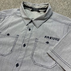 Kuiu Basin Short-Sleeve Button-Down Shirt Mens Grey Micro Stripe Medium