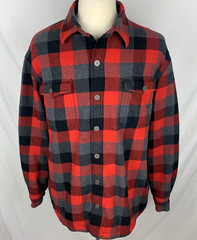 DULUTH Mens XL Red Black Gray Plaid Fleece Lined Snap Button Flannel Shacket