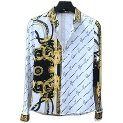 Men Luxury Button Down Baroque Print Fashion Shirt Black White High Quality