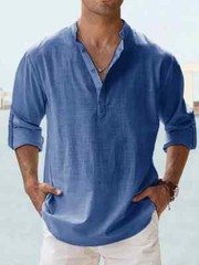 Men Casual Shirt Long Sleeve Cotton Linen Beach T Shirt Lightweight NEW 8 COLORS