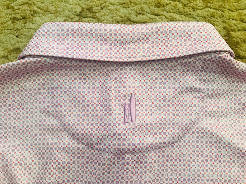 Johnnie-O Performance Golf Polo Shirt Mens Siz Medium Lattice Print Lavender NWT