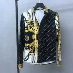 Men Luxury Button Down Baroque Print Fashion Shirt Black White High Quality