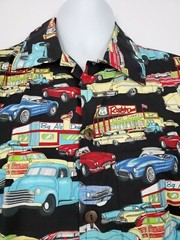 Max Boxxer Hawaiian Camp Shirt Size M USA 1960s Classic Cars Drive In