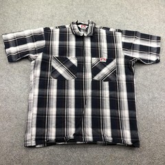 Ben Davis Shirt Mens Medium Blue Plaid Short Sleeve Full Zip Workwear Casual