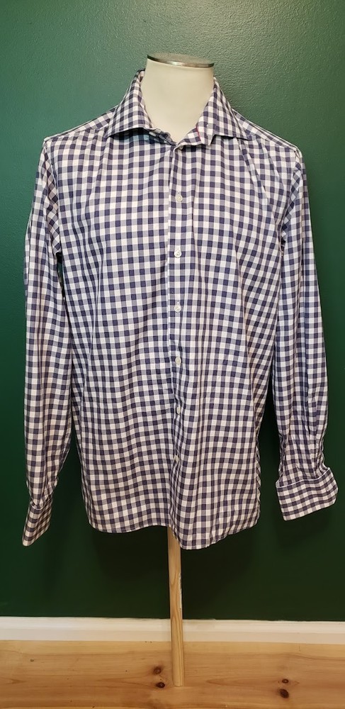 Eton shirt, L, 17 – 43, blue & white gingham, real nice shirt