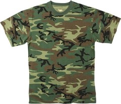 T-SHIRT WOODLAND CAMO POLY COTTON BLEND MENS SIZE MEDIUM