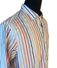 Tommy Bahama Shirt Mens Large Striped Cotton Silk Blend Dutton Down Beach Boys