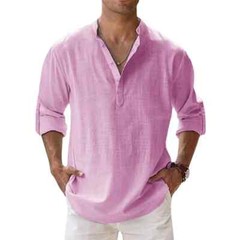Men Casual Shirt Long Sleeve Cotton Linen Beach T Shirt Lightweight NEW 8 COLORS