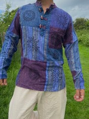 Handmade Multicoloured Cotton Patchwork Over dyed Stonewash Festival Shirt