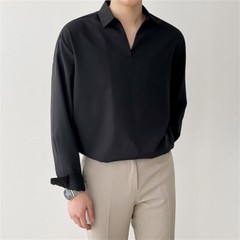 Men’s V-neck Shirt Casual Slim Shirts Long Sleeve Tops Blouse