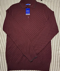 Apt. 9 Men’s S Burgundy Textured Long Sleeve Polo Shirt Standard Fit