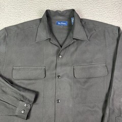 Vintage Paul Fredrick Shirt Mens S Black Long Sleeve Loop Collar Camp Hawaiian