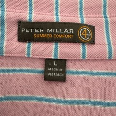 Peter Millar E4 Performance Summer Comfort Pink Blue Striped Polo Shirt Large