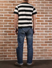 NON STOCK Heavy Mens Horizontal Stripe T-Shirt Retro Prison Tee Short-sleeve Top