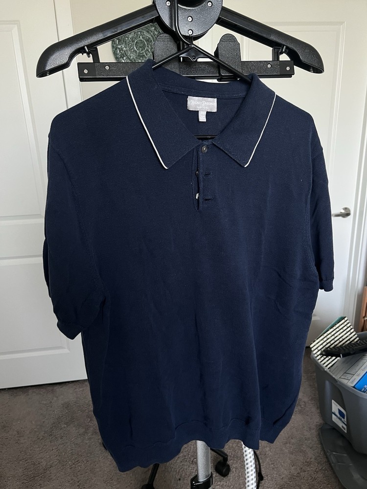 Hickey Freeman Polo Shirt XL Navy Blue 55% Silk 45% Cotton Made in China