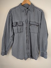 Eddie Bauer Distressed Men’s Gray Utility Zip Shirt Pocket Cotton Workwear Large